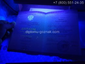Технический диплом специалиста 2014 года, титульный лист под УФ лампой